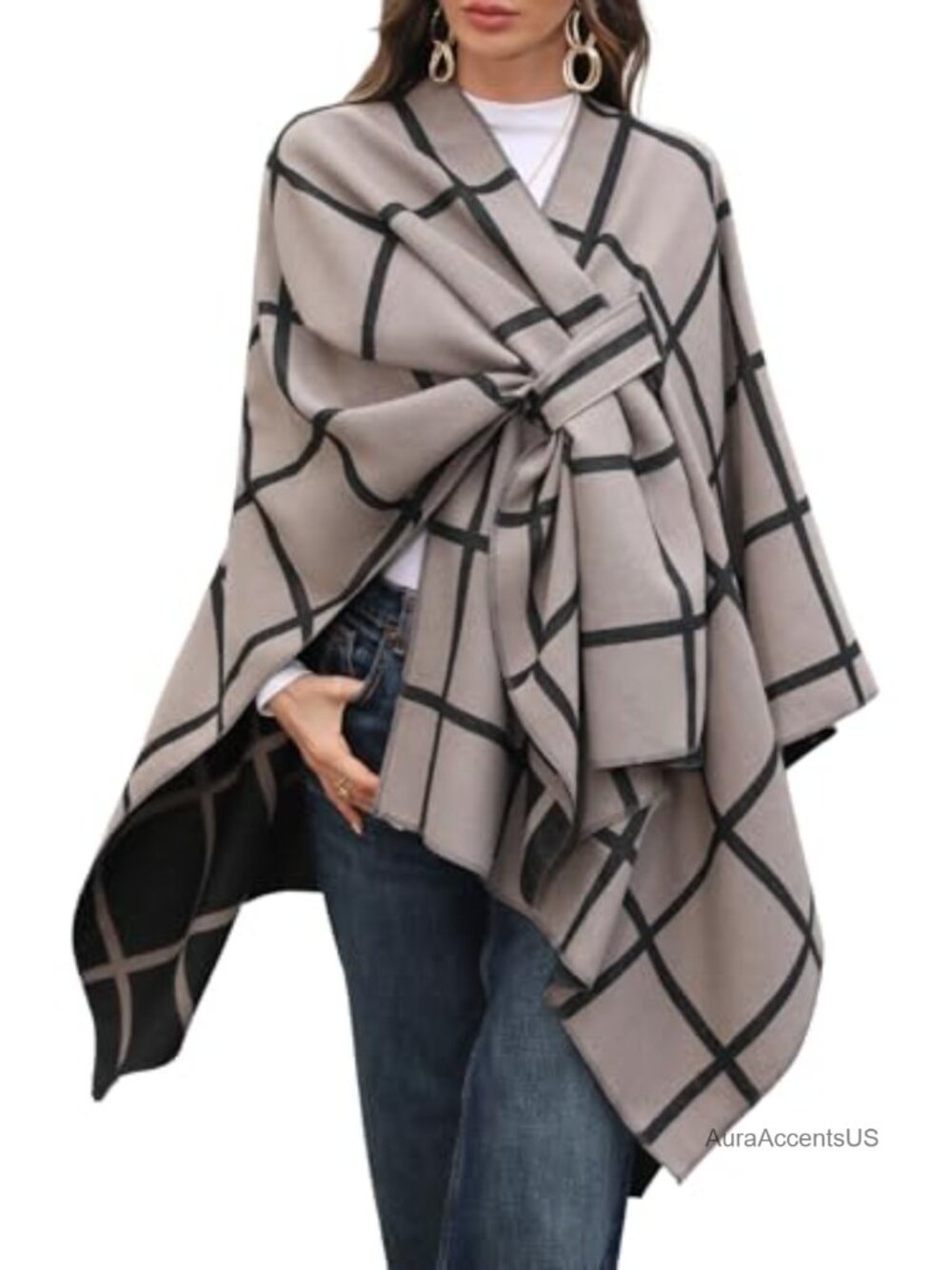 Women's Reversible Knit Shawl Wrap Open Front Poncho One Size